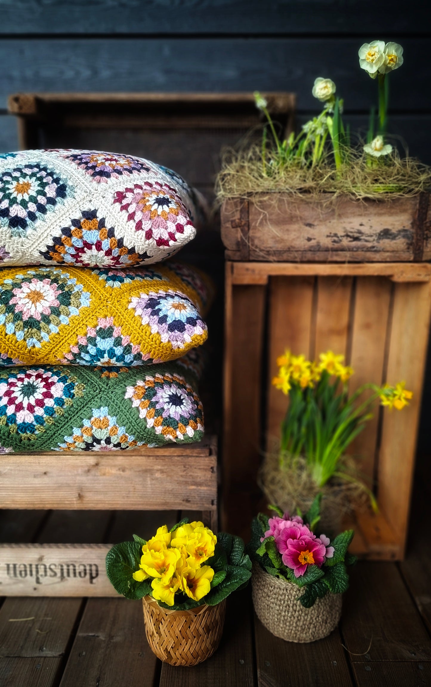 DIY - virkkausohje tyyny isoäidinneliöistä (ladattava pdf. ohje)