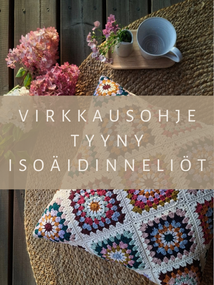 DIY - virkkausohje tyyny isoäidinneliöistä (ladattava pdf. ohje)